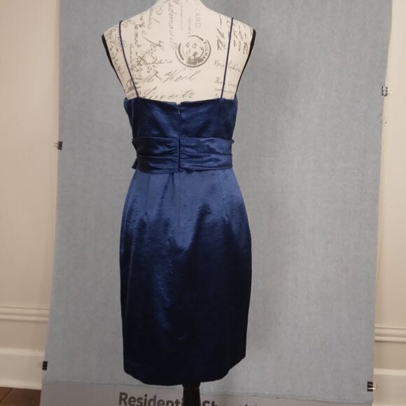 Royal Blue Bow Ruffle Satin Dress Evening Party Dress | Size 8 - Picture 6 of 10